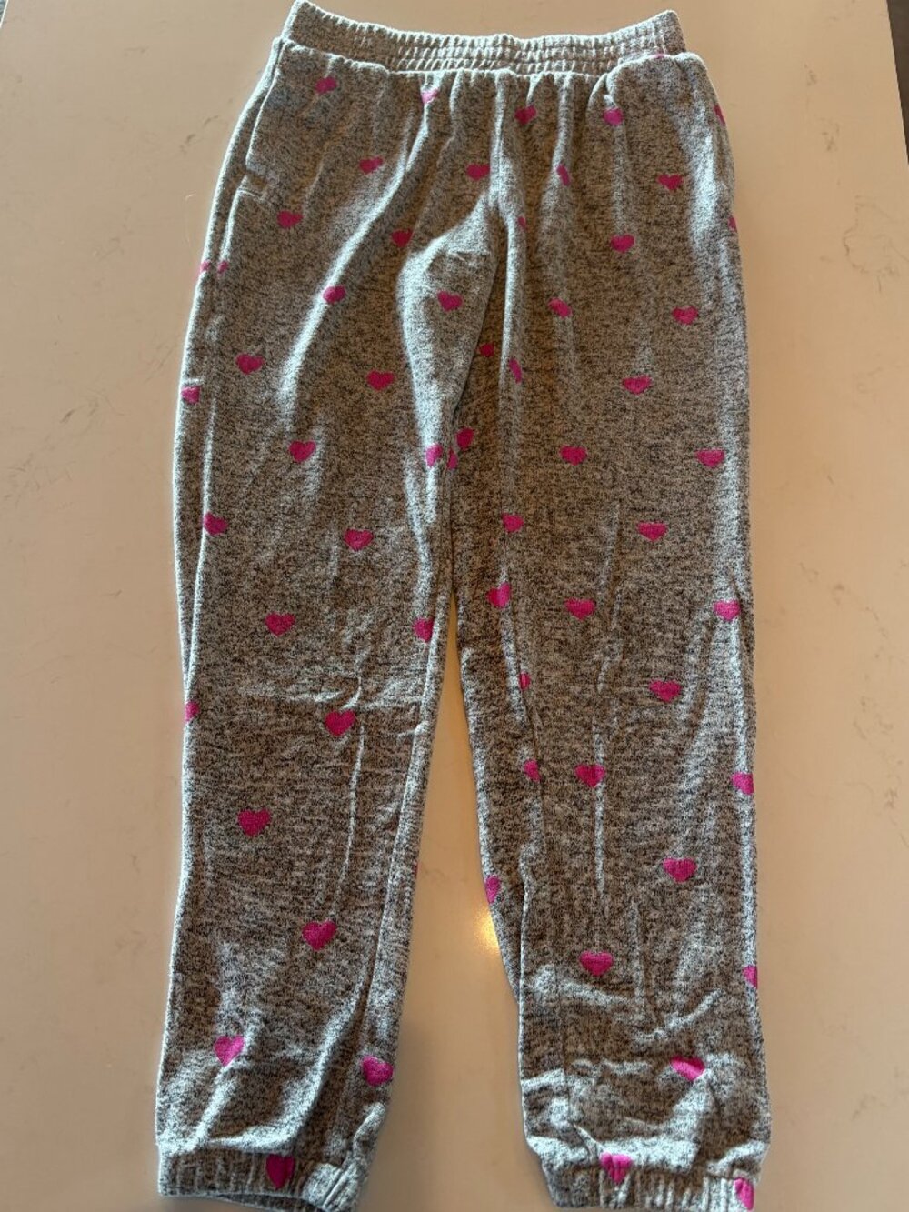 Gap Kids Girls Gray Pink Heart Joggers L 10 Cozy Sweatpants